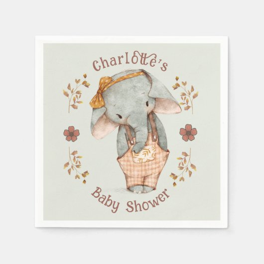 Kleine Meisje Olifant Baby shower Servet (Voorkant)