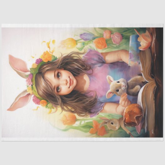 Kleine Meisje op Pasen 3 Decoupage Papier (Voorkant)