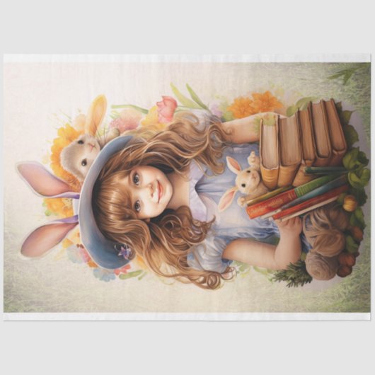 Kleine Meisje op Pasen 4 Decoupage Papier (Voorkant)