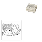 Kleine Meisje Praten Met Bird Rubber Stamp Rubberstempel (Gestempeld)