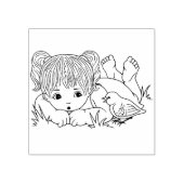 Kleine Meisje Praten Met Bird Rubber Stamp Rubberstempel (Afrduk)