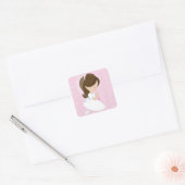 Kleine Meisje, Roze, Eerste Communie Vierkante Sticker (Envelop)