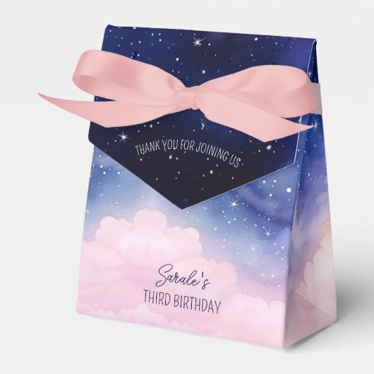 Kleine Meisje Roze en Navy Waterverf Twinkle Star Bedankdoosjes (Voorkant Zijde)