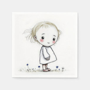 Kleine Meisje Schets in Wildflowers Servet