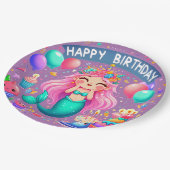 Kleine Meisje Zeemeermin Verjaardagsfeestje Papier Papieren Bordje (Gekanteld)