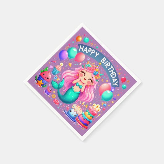 Kleine Meisje Zeemeermin Verjaardagsfeestje Servet (Hoek)