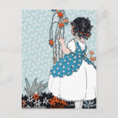 Kleine  Meisje Zwart Curls In Flowers Briefkaart (Voorkant)