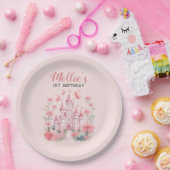 Kleine Meisjes 1e Verjaardag Roze Kasteel Prinses Papieren Bordje (Feest)