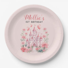 Kleine Meisjes 1e Verjaardag Roze Kasteel Prinses Papieren Bordje