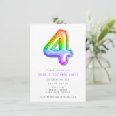 Kleine Meisjes 4e Verjaardag Balloon Party Kaart (Staand voorkant)