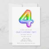 Kleine Meisjes 4e Verjaardag Balloon Party Kaart (Voorkant)