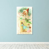 Kleine meisjes die door de slaapkamer ronddraaien canvas afdruk (Insitu (Houten vloer))