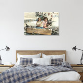 Kleine meisjes die een Cadeau en een boom houden Canvas Afdruk (Insitu (Slaapkamer))