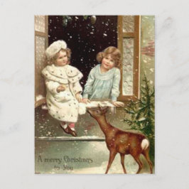 kleine meisjes die meer kerstmis eten feestdagenkaart