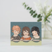  kleine meisjes die soep drie zussen eten briefkaart (Staand voorkant)