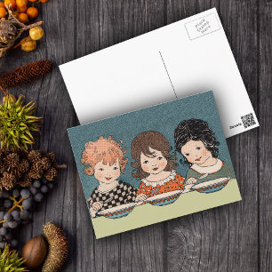 kleine meisjes die soep drie zussen eten briefkaart