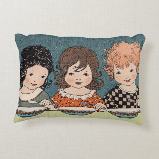  kleine meisjes die soep drie zussen eten decoratief kussen (Achterkant)