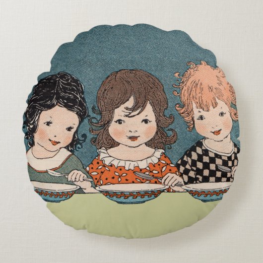  kleine meisjes die soep drie zussen eten rond kussen (Voorkant)
