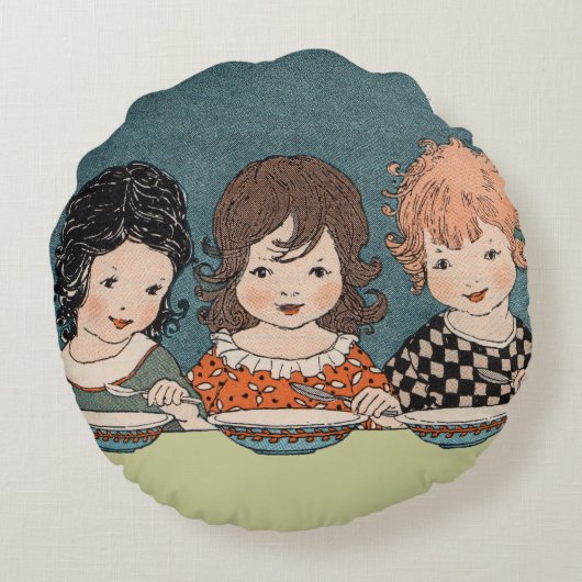  kleine meisjes die soep drie zussen eten rond kussen (Achterkant)