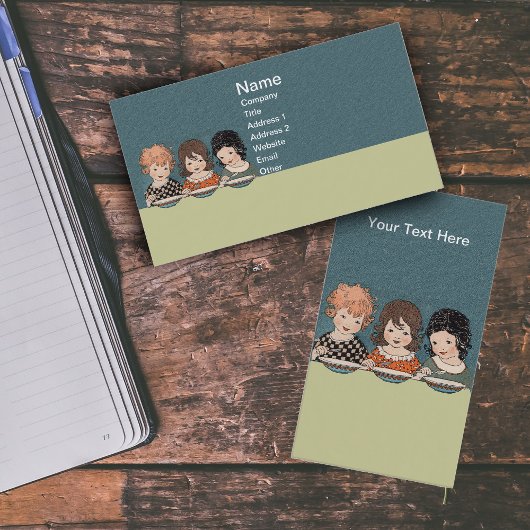  kleine meisjes die soep drie zussen eten visitekaartje