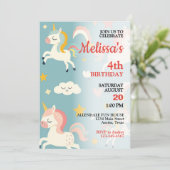 Kleine meisjes eenhoorn en regenbogen verjaardagsf kaart (Staand voorkant)