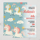 Kleine meisjes eenhoorn en regenbogen verjaardagsf kaart (Voorkant / Achterkant)