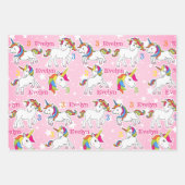 Kleine Meisje's Eenhoorn Verjaardag Naam & Leeftij Inpakpapier Vel (Voorkant)