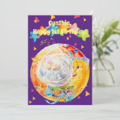 Kleine Meisjes Eerste Verjaardag Gepersonaliseerde Bedankkaart (Staand voorkant)