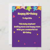 Kleine Meisjes Eerste Verjaardag Gepersonaliseerde Bedankkaart (Achterkant)