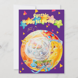 Kleine Meisjes Eerste Verjaardag Gepersonaliseerde Bedankkaart