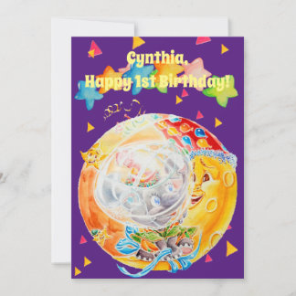 Kleine Meisjes Eerste Verjaardag Gepersonaliseerde Bedankkaart