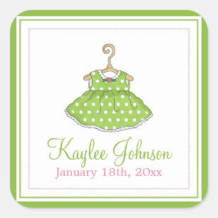 Kleine Meisje's Groene Jurk Baby Geboorte Stickers