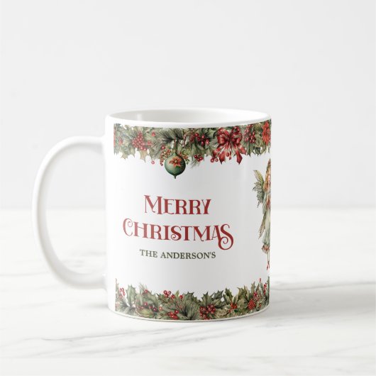 Kleine meisjes Kerst Victoriaans Engelen met hulst Koffiemok (Links)