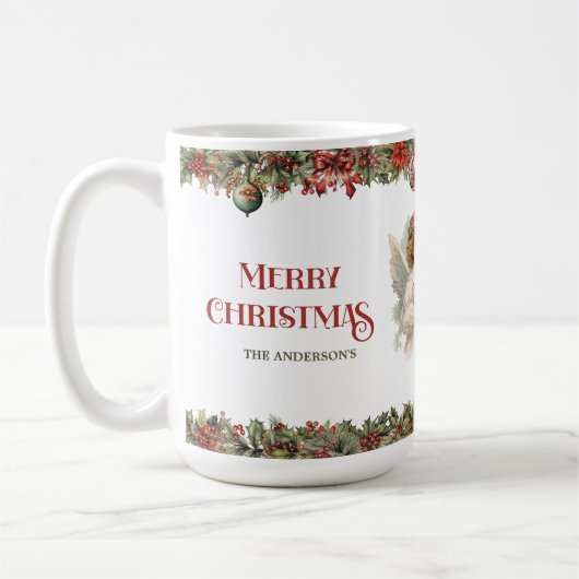 Kleine meisjes Kerst Victoriaans Engelen met hulst Koffiemok (Links)