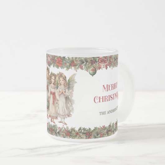 Kleine meisjes Kerst Victoriaans Engelen met hulst Matglas Koffiemok (Voorkant rechts)