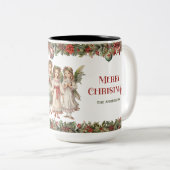 Kleine meisjes Kerst Victoriaans Engelen met hulst Tweekleurige Koffiemok (Voorkant rechts)