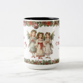 Kleine meisjes Kerst Victoriaans Engelen met hulst Tweekleurige Koffiemok (Center)