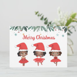 Kleine Meisjes Kerstmis Santa Hat Ballerinas Feestdagenkaart