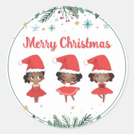 Kleine Meisjes Kerstmis Santa Hat Ballerinas Ronde Sticker