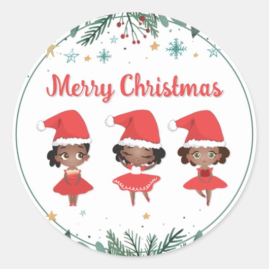 Kleine Meisjes Kerstmis Santa Hat Ballerinas Ronde Sticker (Voorkant)