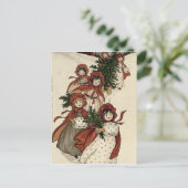 Kleine meisjes met Holly en de kerstboom Feestdagenkaart (Staand voorkant)