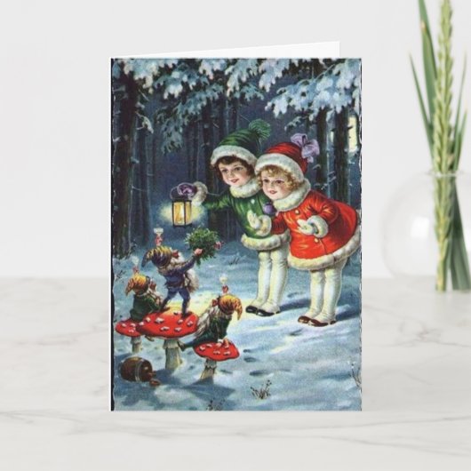  kleine meisjes met kerstkabouters kaart (Voorkant)