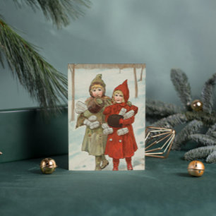 kleine meisjes met pakketten briefkaart