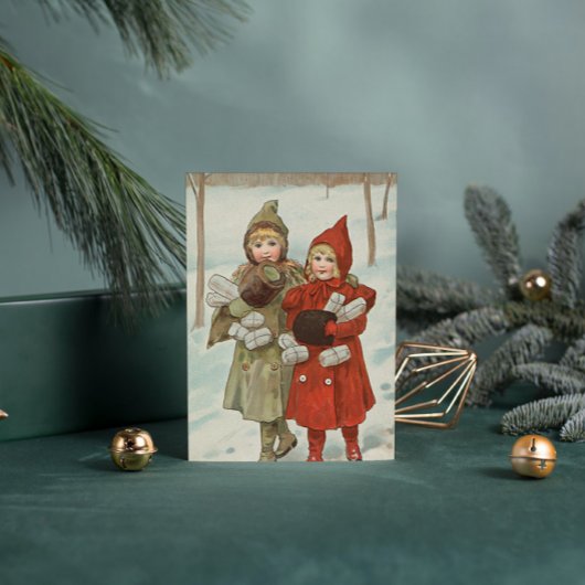 kleine meisjes met pakketten briefkaart