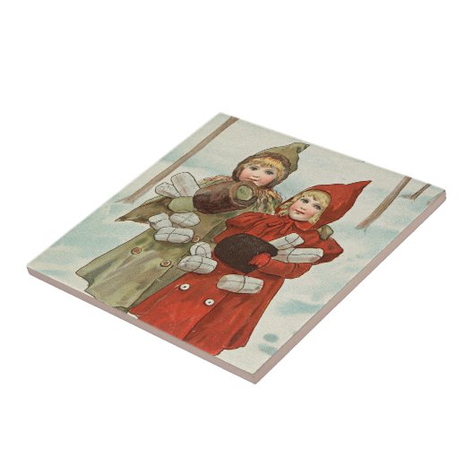  kleine meisjes met pakketten tegeltje (Zijkant)