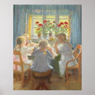 Kleine meisjes op een theefeest poster