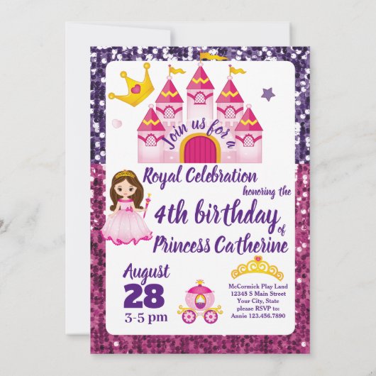 Kleine Meisjes Prinses Kasteel Koninklijke Verjaar Kaart (Achterkant)