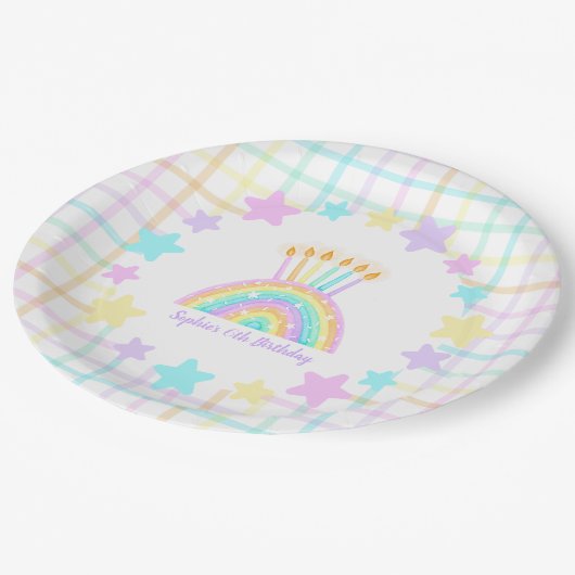 Kleine Meisje's Rainbow Verjaardagsfeestje Papieren Bordje (Gekanteld)