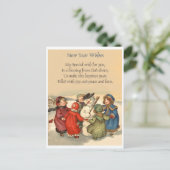 Kleine meisjes rond sneeuwman in New Year,  Briefkaart (Staand voorkant)