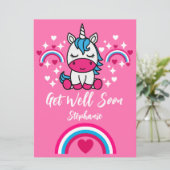 Kleine Meisjes Roze Eenhoorn Get Well (Staand voorkant)